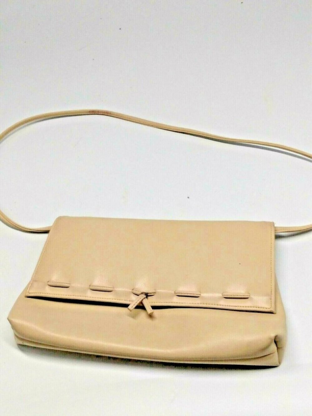 Vintage 1980s Light Beige Leather Purse - 30" Shoulder Strap - Cabrelli Canada